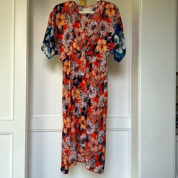 Johnny Was Jade Deepika Floral Midi Dress Bright MultiColor Womens size Small